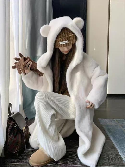 【冬季系列】环保水貂（连帽款）可爱减龄加厚款小熊耳朵保暖外套大衣-喜出 商品图1