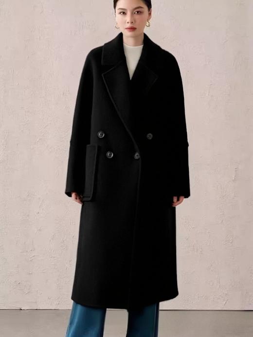 【轻奢双面尼】2523-01（100%高支绵羊毛）韩版气质简约立体口袋双面尼长款大衣-喜出 商品图0
