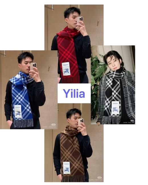 BUR新款经典格纹羊绒双面围巾 商品图0