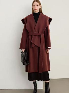 披肩可拆卸【轻奢双面尼】2526（100%绵羊毛）超显白配色～安哥拉红披肩款双面尼外套大衣-喜出