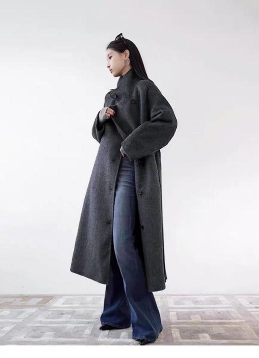 【轻奢双面尼】2515（绵羊毛➕莱赛尔）高级感立领气质双面尼大衣长款外套-喜出 商品图3