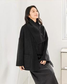 赠送围巾【轻奢双面尼】2523（澳洲羊毛➕天丝）高级感围巾短款双面尼大衣外套-喜出