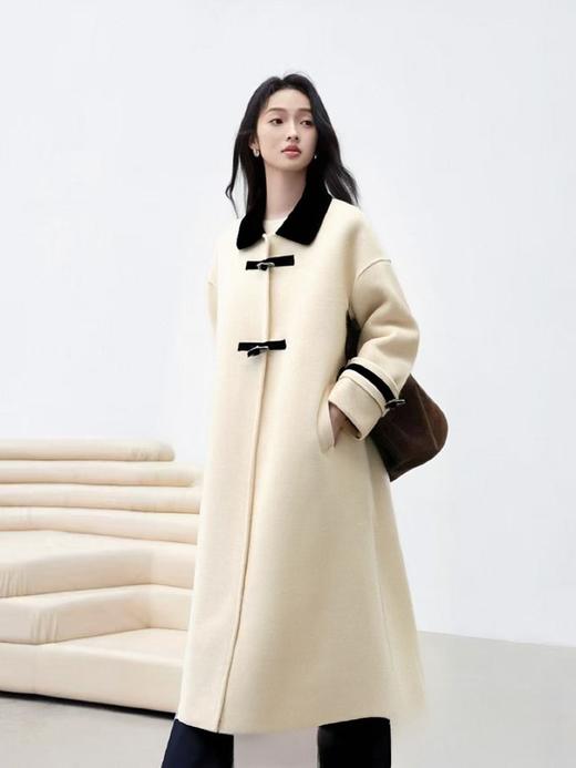 【轻奢双面尼】2525-01（100%绵羊毛）韩版拼色领羊毛双面尼大衣外套-喜出 商品图1