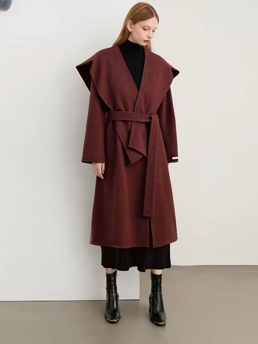 披肩可拆卸【轻奢双面尼】2526（100%绵羊毛）超显白配色～安哥拉红披肩款双面尼外套大衣-喜出 商品图1