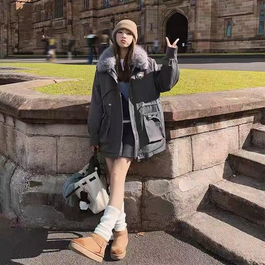 🔥🔥加绒【环保皮草】秋冬工装风加绒中长棉服-喜出 商品图2