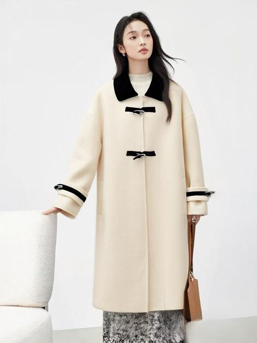 【轻奢双面尼】2525-01（100%绵羊毛）韩版拼色领羊毛双面尼大衣外套-喜出 商品图0