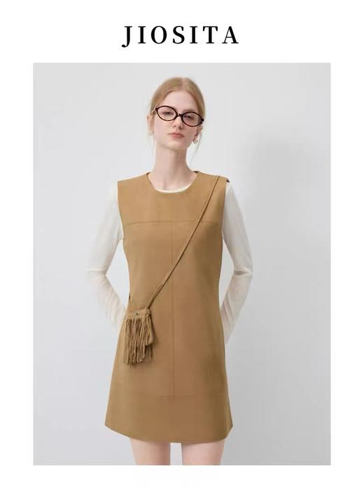 418良粉节|2026 活动爆款 不支持退【自营】不参与退货清仓处理！（赠送包包）5002麂皮绒圆领复古背心连衣裙-喜出 商品图0