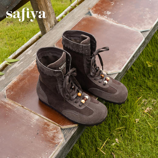 预售|Safiya/索菲娅2025小众绒面复古圆头休闲百搭高筒游牧拳击靴 SFD4116405 商品图0