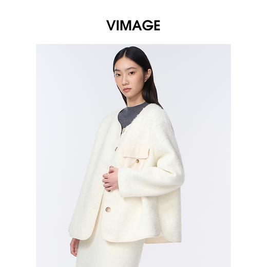 VIMAGE纬漫纪胸前大口袋设计撞色纽扣宽松夹棉外套V2403115 商品图2