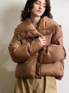 最后加一波库存！！绒子含量90%【羽绒服】品牌特卖 泡芙蓬松6161 25新款复古短款冬拼接白鸭绒保暖爆款羽绒服-喜出
