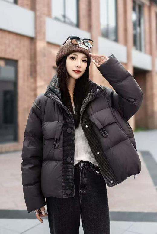 绒子含量90%【羽绒服】蓬松有型！！韩版宽松廓形显瘦灯芯绒拼接高领保暖羽绒服-喜出 商品图1