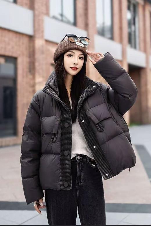 绒子含量90%【羽绒服】蓬松有型！！韩版宽松廓形显瘦灯芯绒拼接高领保暖羽绒服-喜出 商品图3