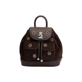 Tagi怦怦小花铆钉束口双肩包 花园麂皮