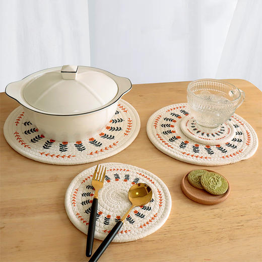 北欧风棉麻编织隔热垫家用餐垫盘碗垫砂锅垫茶杯垫壶垫防烫餐桌垫 商品图1