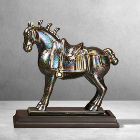 【新品】盛世宝马黑曜石窑变釉系列摆件 8寸