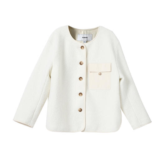 VIMAGE纬漫纪胸前大口袋设计撞色纽扣宽松夹棉外套V2403115 商品图6