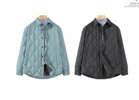 Martine Wester 女密可柔轻量面料菱形格衬衣领薄款鹅绒服  11383602