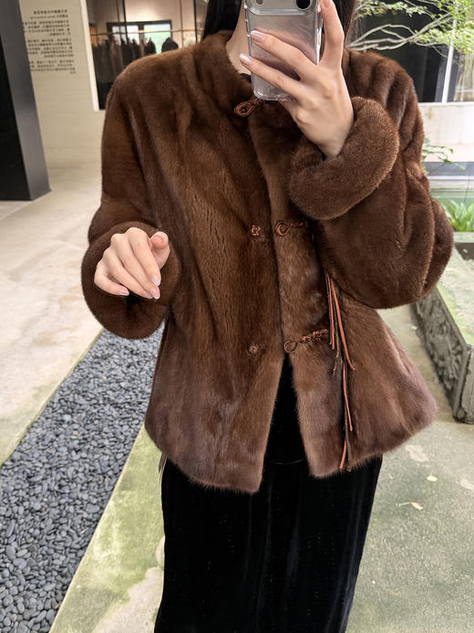 盛唐婧 | 水貂毛流苏扣皮草外套-棕色 商品图0