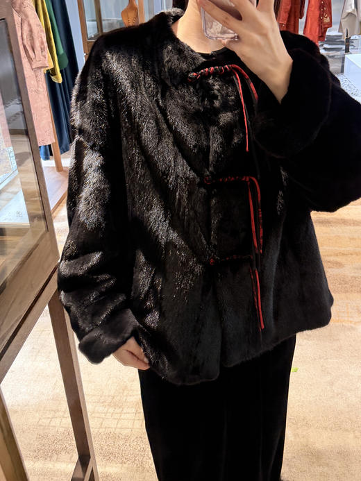 盛唐婧 | 水貂毛流苏扣皮草外套-黑色 商品图0