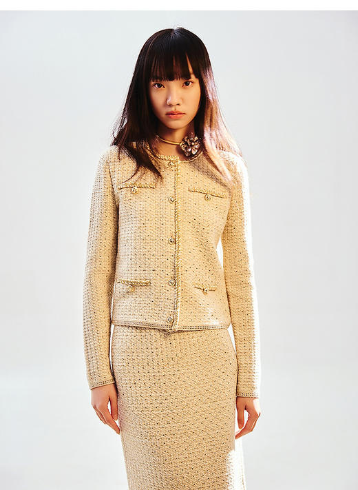 轻奢小香风鎏金半裙气质感高腰直筒裙（MC85SK805M40） 商品图1