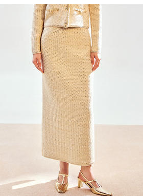 轻奢小香风鎏金半裙气质感高腰直筒裙（MC85SK805M40）