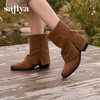 预售|Safiya/索菲娅2025小众设计感时尚粗跟尖头百搭显瘦裤管西部靴SFD4116412 商品缩略图2