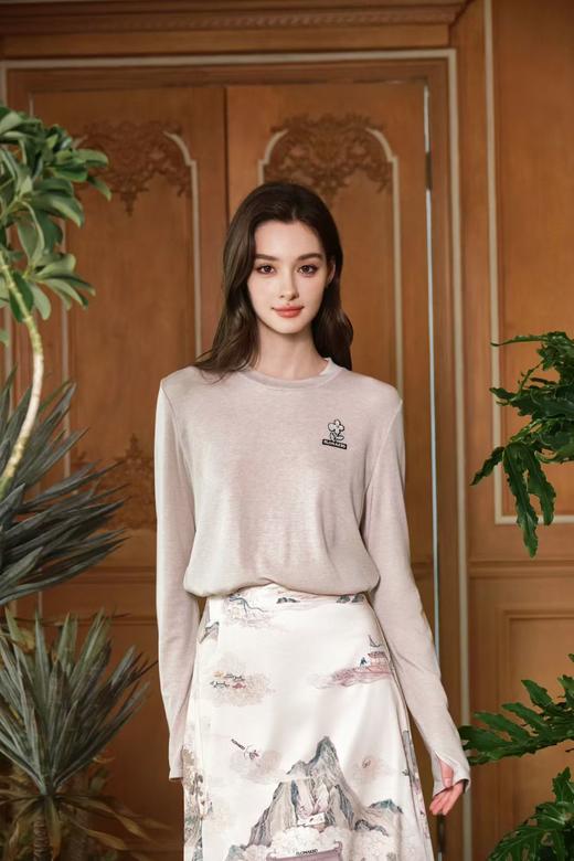 浅咖色羊毛混纺针织打底上衣 商品图0