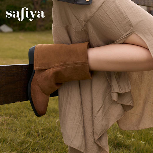 预售|Safiya/索菲娅2025小众设计感时尚粗跟尖头百搭显瘦裤管西部靴SFD4116412 商品图0