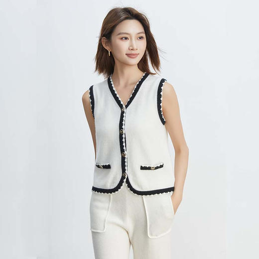 VogoPetite小香风撞色马甲100%山羊绒BP133F1401 商品图4