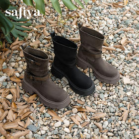 预售|Safiya/索菲娅2025小个子厚底增高皮带扣百搭复古中筒堆堆西部靴SFD4116M69