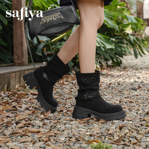 预售|Safiya/索菲娅2025小个子厚底增高皮带扣百搭复古中筒堆堆西部靴SFD4116M69 商品图9