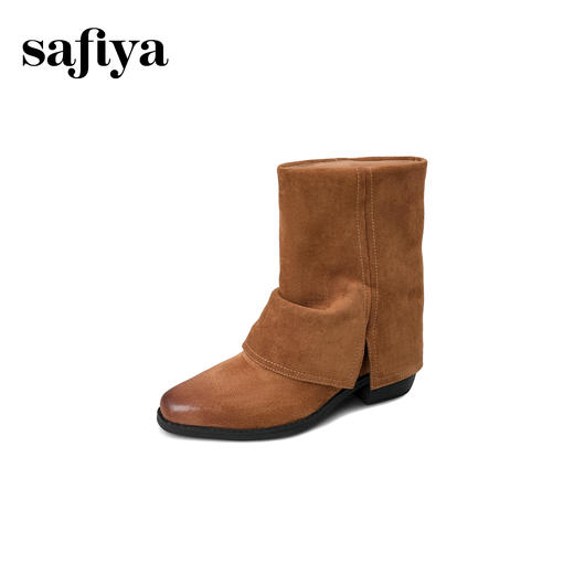 预售|Safiya/索菲娅2025小众设计感时尚粗跟尖头百搭显瘦裤管西部靴SFD4116412 商品图6