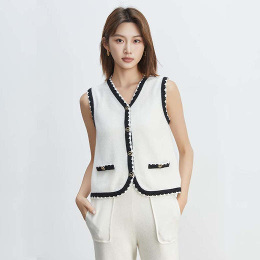 VogoPetite小香风撞色马甲100%山羊绒BP133F1401 商品图3