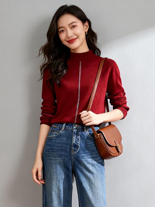 臣禾	【烫钻小衫】半高领套头针织衫	JZ254090175 商品图1