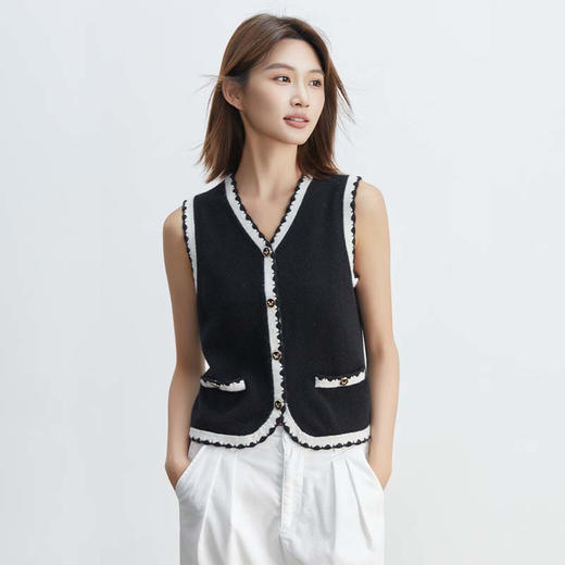 VogoPetite小香风撞色马甲100%山羊绒BP133F1401 商品图2