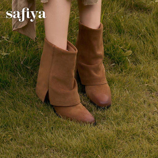 预售|Safiya/索菲娅2025小众设计感时尚粗跟尖头百搭显瘦裤管西部靴SFD4116412 商品图5