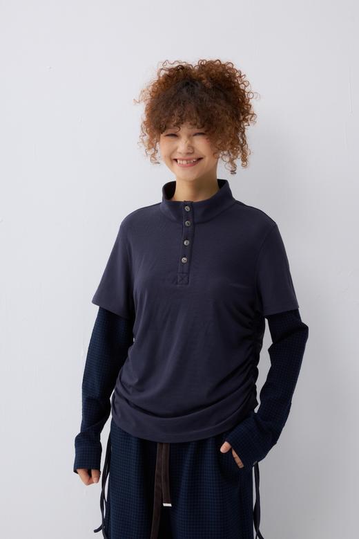 假两件针梭织拼接抽绳上衣 商品图0