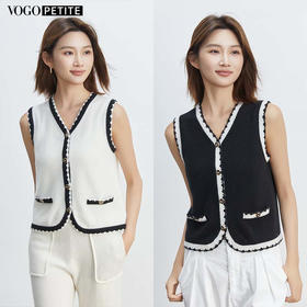 VogoPetite小香风撞色马甲100%山羊绒BP133F1401
