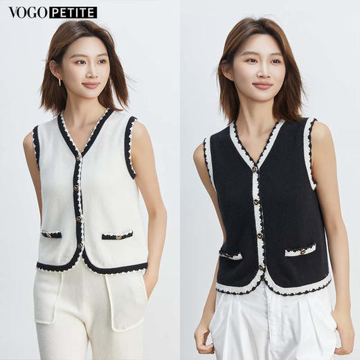VogoPetite小香风撞色马甲100%山羊绒BP133F1401 商品图0