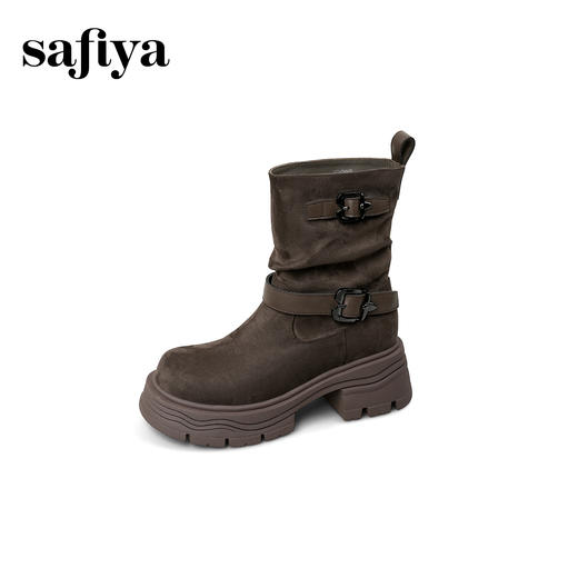 预售|Safiya/索菲娅2025小个子厚底增高皮带扣百搭复古中筒堆堆西部靴SFD4116M69 商品图11