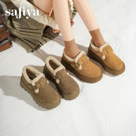 Safiya/索菲娅2025加绒一脚蹬复古百搭全包厚底毛毛增高勃肯鞋SFD4112133/SFD4112M33 商品图9