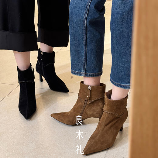 【特价不退不换】【预售7天】良木礼翻领尖头短靴（D258123D-3） 商品图0
