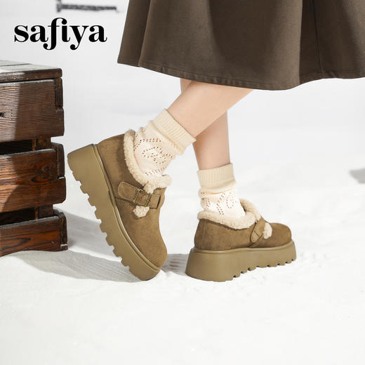 Safiya/索菲娅2025加绒一脚蹬复古百搭全包厚底毛毛增高勃肯鞋SFD4112133/SFD4112M33 商品图8
