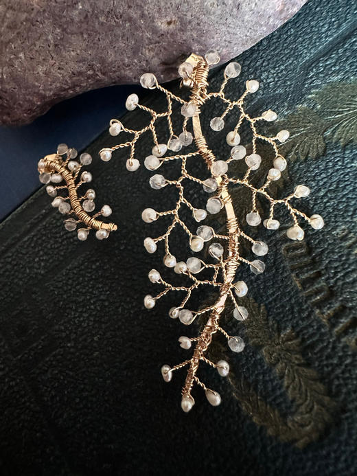 SpoiledBrat Jewelry叶脉系列 | 珍珠月光石耳钉 商品图3