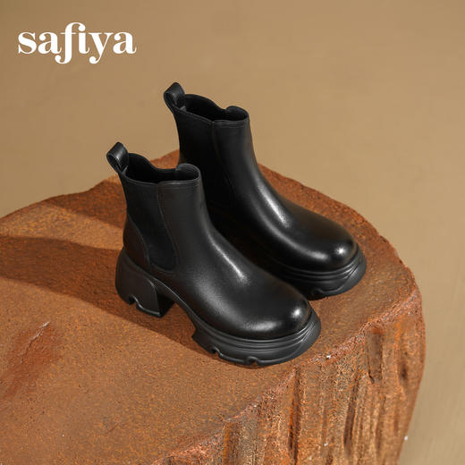 Safiya/索菲娅2025英伦风时尚厚底圆头百搭轻便增高切尔西靴SFD4116417 商品图4