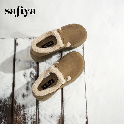 Safiya/索菲娅2025加绒一脚蹬复古百搭全包厚底毛毛增高勃肯鞋SFD4112133/SFD4112M33 商品图6