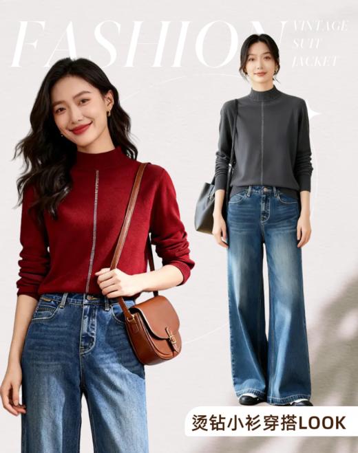 臣禾	【烫钻小衫】半高领套头针织衫	JZ254090175 商品图0