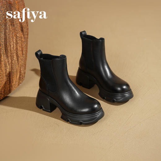 Safiya/索菲娅2025英伦风时尚厚底圆头百搭轻便增高切尔西靴SFD4116417 商品图6