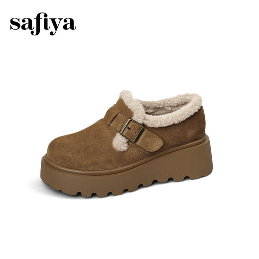 Safiya/索菲娅2025加绒一脚蹬复古百搭全包厚底毛毛增高勃肯鞋SFD4112133/SFD4112M33 商品图12