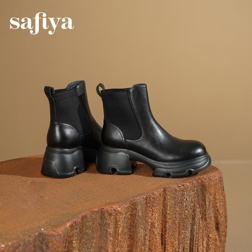 Safiya/索菲娅2025英伦风时尚厚底圆头百搭轻便增高切尔西靴SFD4116417 商品图5